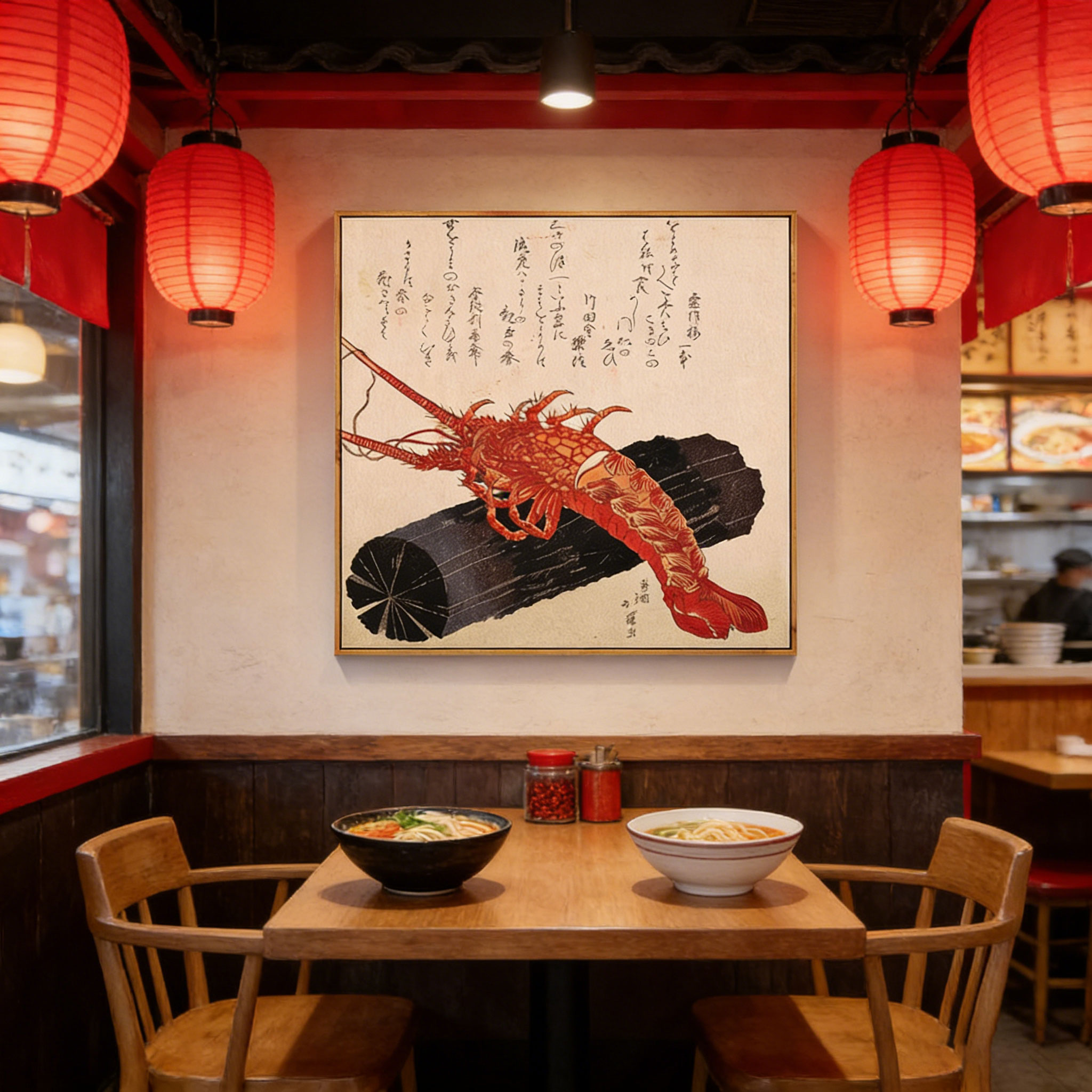 Japanese Restaurant Lifestyle - Poster Kanvas Lobster Gaya Ukiyo-e Jepang