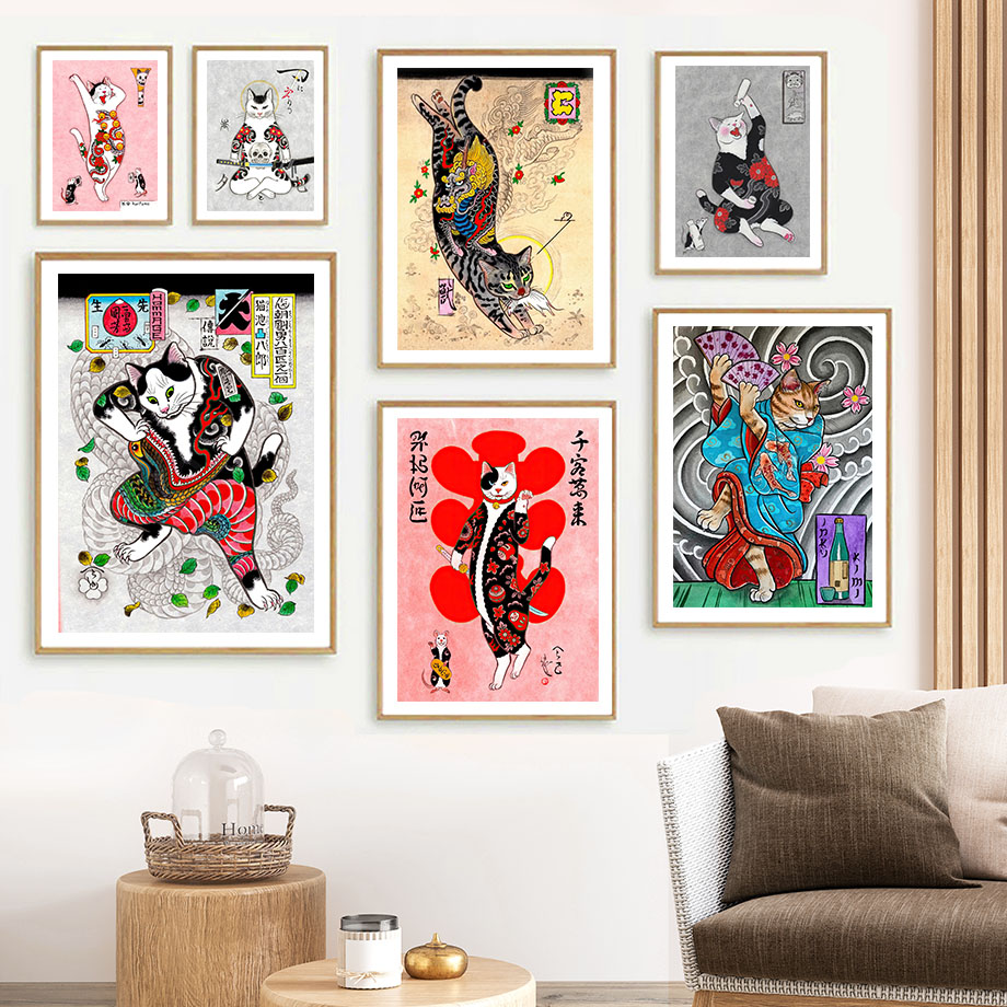 Japanese Lifestyle And Traditions - Seni Dinding Kucing Samurai Jepang Ukiyo-e