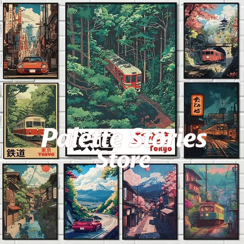 Japanese Tokyo Lifestyle - 1 Buah Lukisan Minyak Tanpa Bingkai
