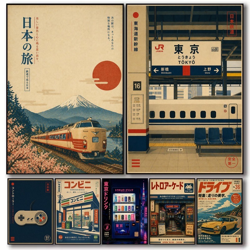 Japanese Traditional Lifestyle - Poster Mobil Arcade Permainan Stasiun Kereta