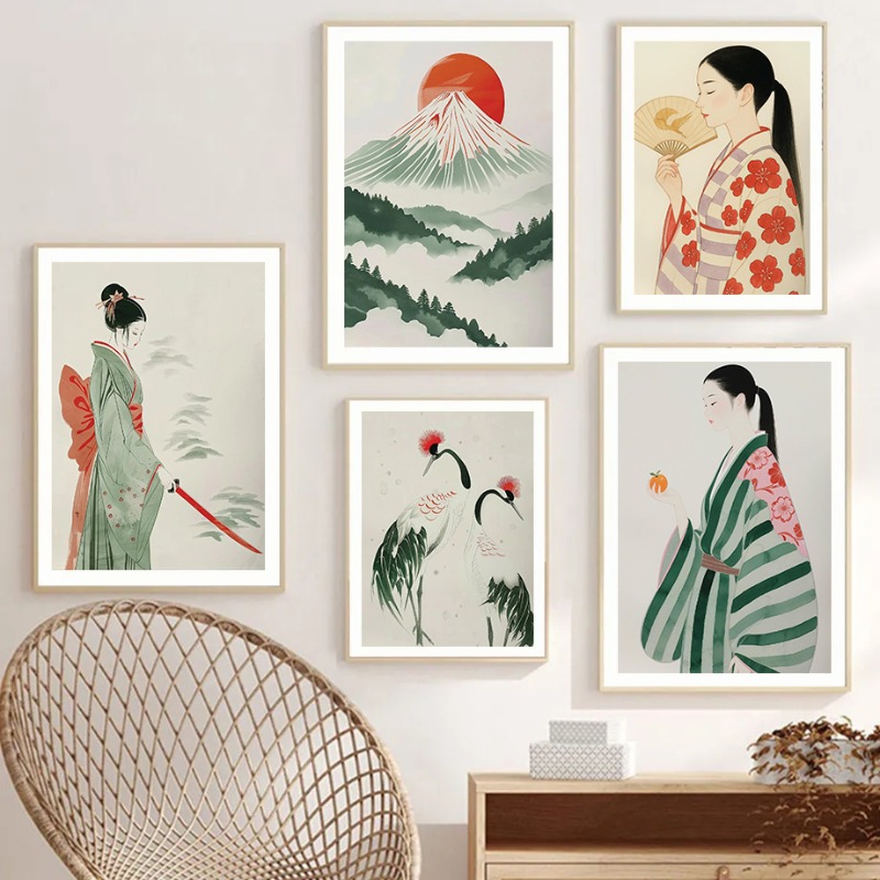 Japanese Traditional Lifestyle - Gunung Fuji & Crane Cetak Dinding